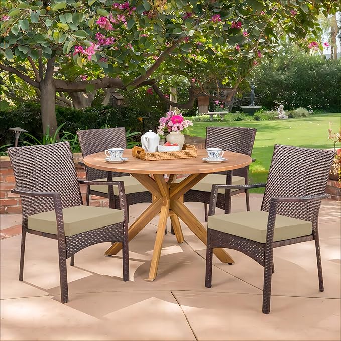 HARBOREST Outdoor Chair Cushions Set of 4, Water Resistant Patio Chair Cushions with Ties, Square Corner Outdoor Seat Cushions for Patio Furniture, 18.5"x16"x3", Beige