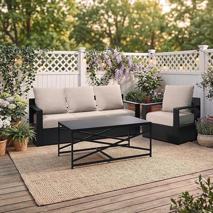 Joyside Outdoor Chair Cushions Set, 24x24 Inch Patio Furniture Cushions, 6’’ Thick, Water Resistant & Fade Resistant, Outdoor Replacement Cushions for Seat and Sofa