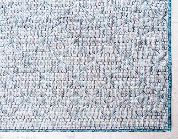 Unique Loom Outdoor Trellis Collection Area Rug - Tribal Trellis (8' x 11' 4" Rectangle, Teal/ Ivory)