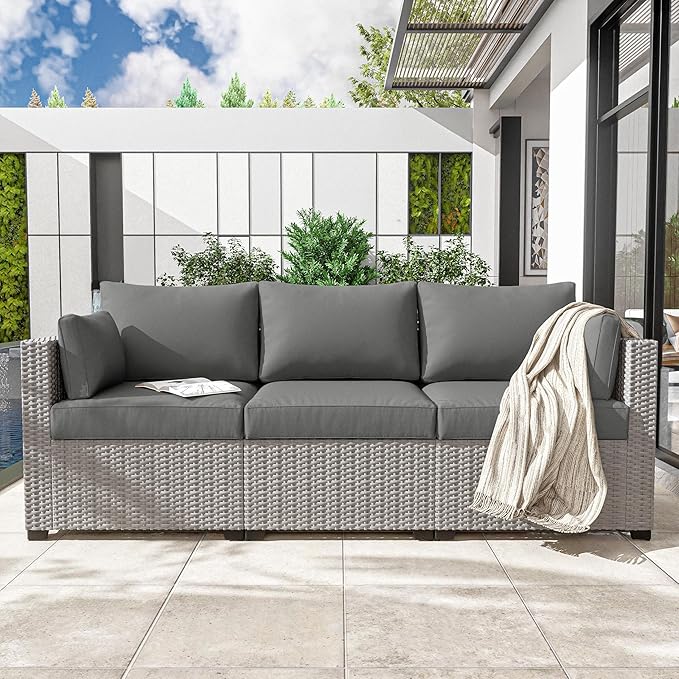 Outdoor Furniture Replacement Cushions, Waterproof Patio Furniture Cushions, 4" Deep Seat Outdoor Sectional Cushion for 3-Seat Outdoors Rattan Sofa Patio Sofa Cushion, Light Grey