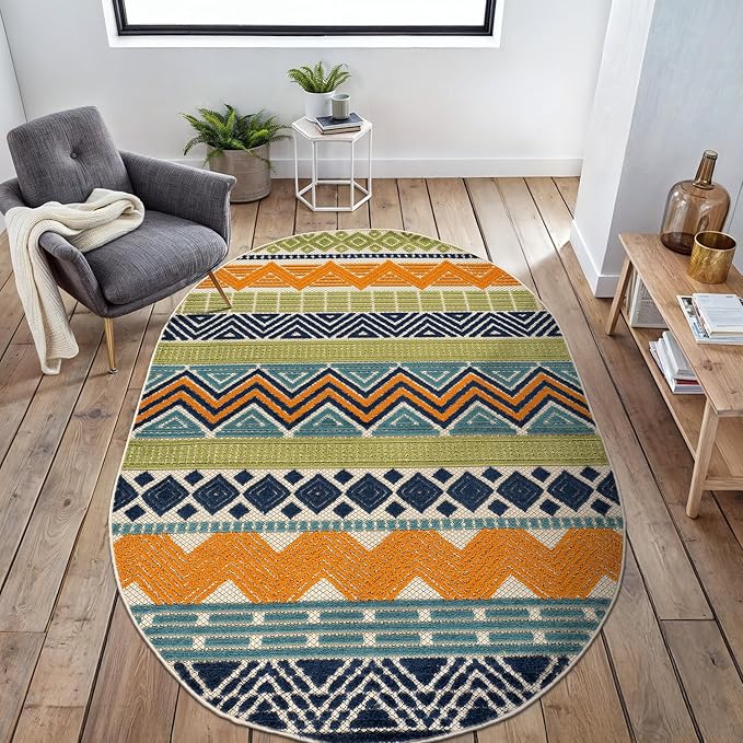 Rugshop Multi Marbella Boho Indoor/Outdoor Oval Area Rug, Machine Washable for Patio, Deck and Living Room 5' x 7' Oval