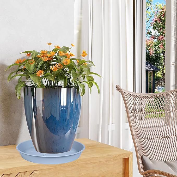 6 Pack of Plant Saucer Tray 9 10 inch, Heavy Duty Plastic Pot Plant Drip Trays Saucers for Indoors Outdoor, Plant Water Tray for Planters 9-10" (10", Light Gray)
