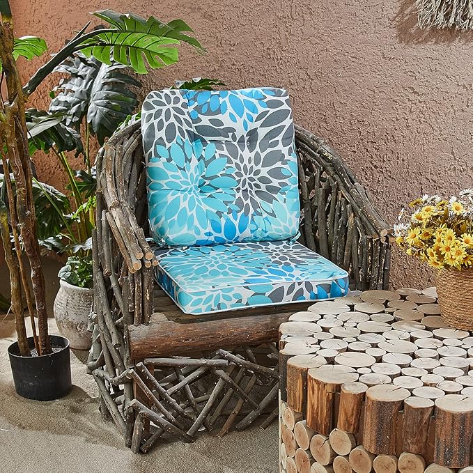 JMGBird Seat/Back Outdoor Chair Cushion Tufted Pillow, Deep Seat Cushion Set 22"x22", Outdoor Cushion for Patio Furniture