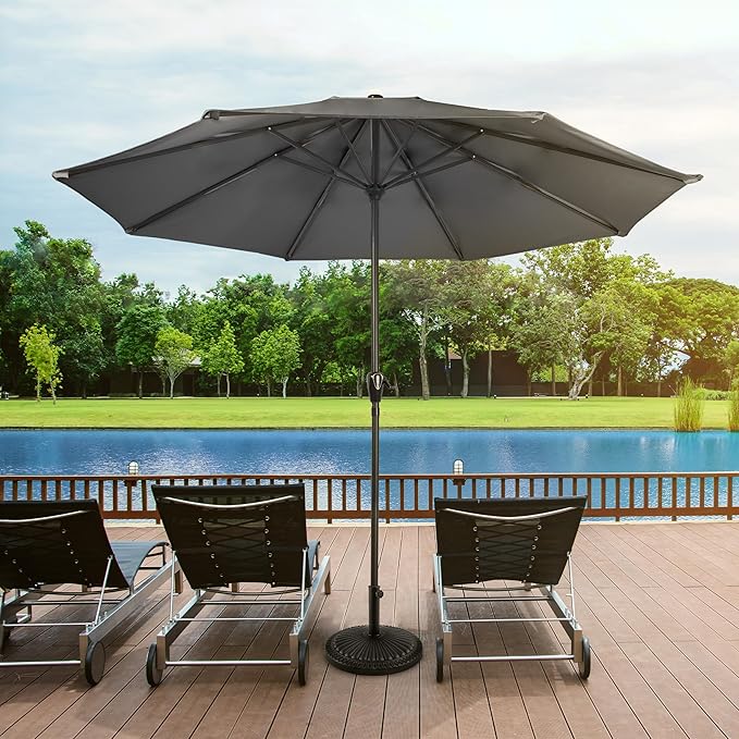 Pure Garden Patio Umbrella with Vented Canopy - 9FT Easy Crank Outdoor Umbrella for Shade - For Deck, Balcony, Porch, Backyard, or Pool (Gray)