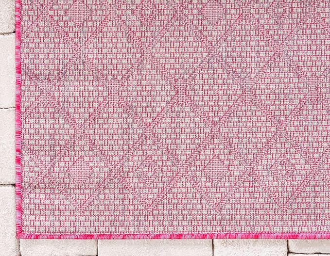 Unique Loom Outdoor Trellis Collection Area Rug - Tribal Trellis (7' 1" x 10' Rectangle, Fuschia/ Gray)