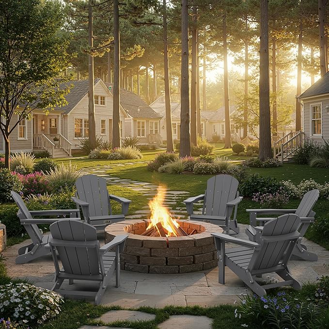 SERWALL Adirondack Chair Set of 2 for Patio Garden Outdoors Fire Pit- (Folding Gray)