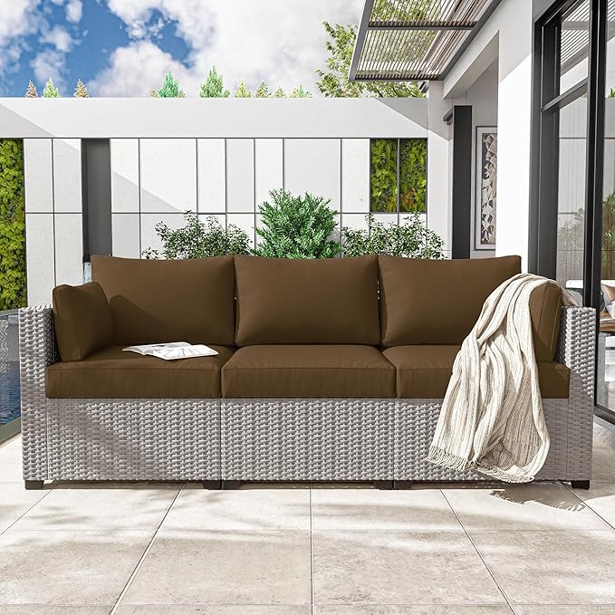 Outdoor Furniture Replacement Cushions, Waterproof Patio Furniture Cushions, 4" Deep Seat Outdoor Sectional Cushion for 3-Seat Outdoors Rattan Sofa Patio Sofa Cushion, Chocolate