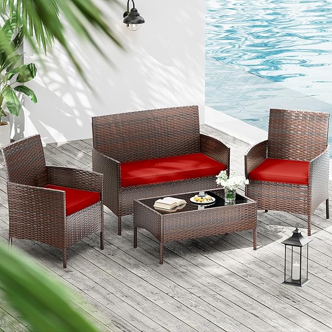 3 Pack Outdoor Replacement Cushions, Fit for 4-Seater Wicker Rattan Patio Conversation Set, 36x18x3,18x18x3, Liner & Cover