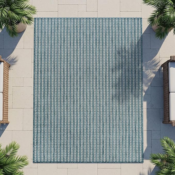 Washable Outdoor Rug 6x9 Modern Area Rugs Outdoor Carpets Striped Pattern Non Shedding Waterproof Easy Clean Patio Deck Porch Living Room Bedroom Garden RV (6 X 9 Aqua)