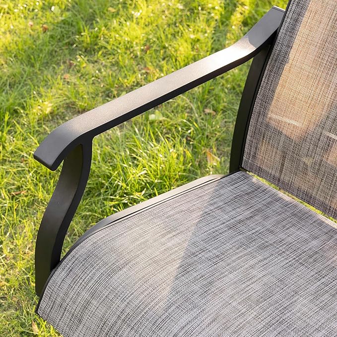 NUU GARDEN Outdoor Dining Chairs Set of 2, Textilene Patio Chairs with Aluminum Frame, Quick-Dry Rust-Resistant Chairs with Backrest & Armrests for Lawn Garden Backyard, Grayish Brown