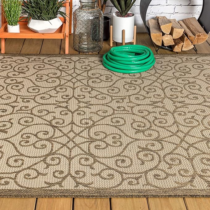 JONATHAN Y Vintage Filigree Indoor Outdoor Area Rug 5X8 Beige/Brown, Madrid Textured Weave for Backyard, Patio, Porch, Easy-Cleaning, High Traffic, Pet-Friendly, Non-Shedding (SMB107B-5)