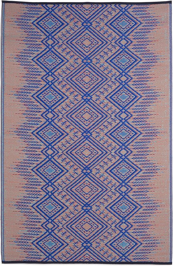 Fab Habitat Boho Southwestern Tribal Outdoor Rug - Waterproof, Crease-Free Fade Resistant, Reversible - Recycled Plastic - Patio Porch Balcony Deck Yard Garden - Jodhpur Multi Blue - 8x10 ft