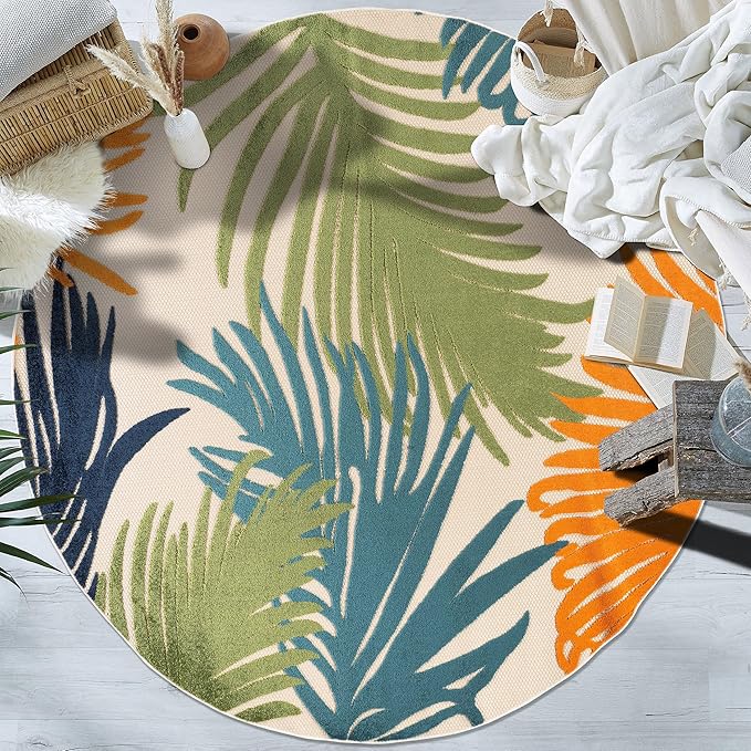 Rugshop Multi Lucca Contemporary Floral Indoor/Outdoor Round Area Rug Durable Polypropylene, Weather Resistant, Easy Maintenance, Perfect for Patio, Backyard, Deck and Outdoor Lounge 8' Round