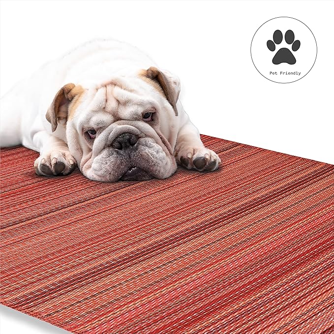 Fab Habitat Outdoor Rug - Waterproof, Fade Resistant, Crease-Free - Premium Recycled Plastic - Striped - Large Patio, Deck, Sunroom, Camping, RV - Cancun - Sunset - 6 x 9 ft