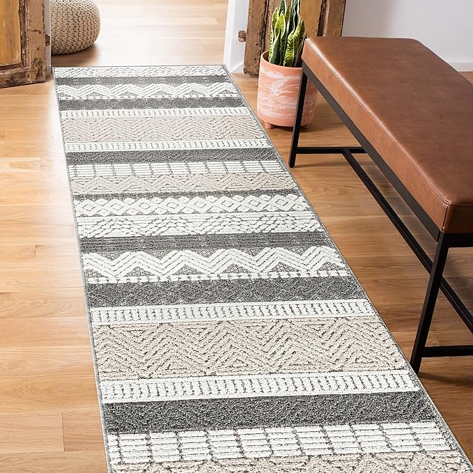 Rugshop Marbella Contemporary Boho Non-Shedding Patio Deck Backyard Indoor/Outdoor Runner Rug 2' x 7' Gray