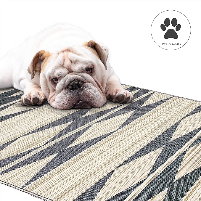 Fab Habitat Outdoor Rug - Waterproof, Fade Resistant, Crease-Free - Premium Recycled Plastic - Geometric Tribal - Porch, Deck, Balcony, Hallway, Poolside - Cairo - Natural & Black - 2.5 x 8 ft Runner