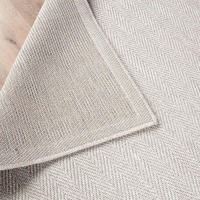 CAMILSON Indoor and Outdoor Runner Rug Off-White Herringbone Seagrass Boho Design Easy-Cleaning Non Shedding Fiber Living Room Bedroom Garden Patio and Kitchen Washable Outside Carpet Alfombras (2x7)