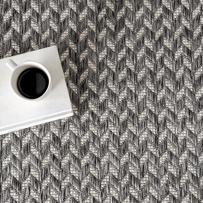 Nuloom Outdoor Performance Camryn Grey/Ivory, 8' x 10', Herringbone, Soft, High Traffic, Stain Resistant, Easy Clean, Durable Area Rug for Indoor/Outdoor Patio, Deck, Porch, Garden, Courtyard