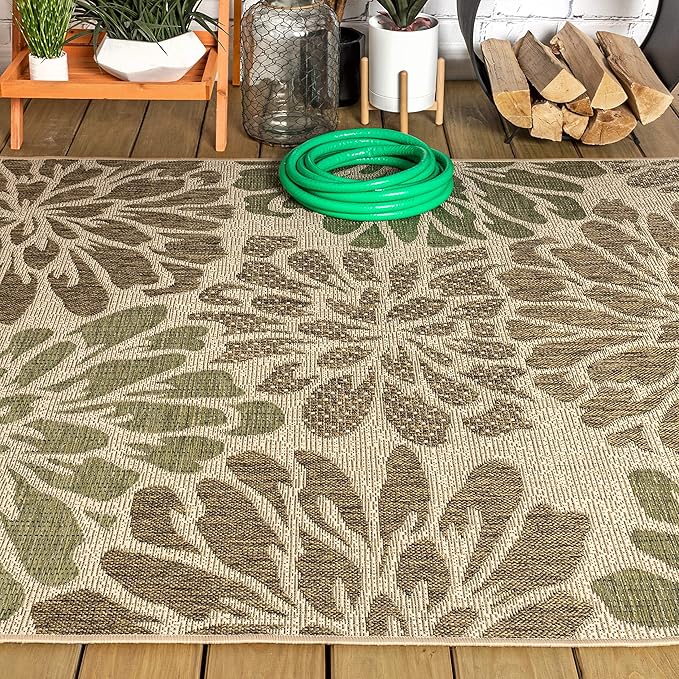 JONATHAN Y Floral Textured Weave Indoor Outdoor Area Rug 3X5 Sage/Brown, Zinnia Modern for Backyard, Patio, Porch, Easy-Cleaning, High Traffic, Pet-Friendly, Non-Shedding (SMB110A-3)