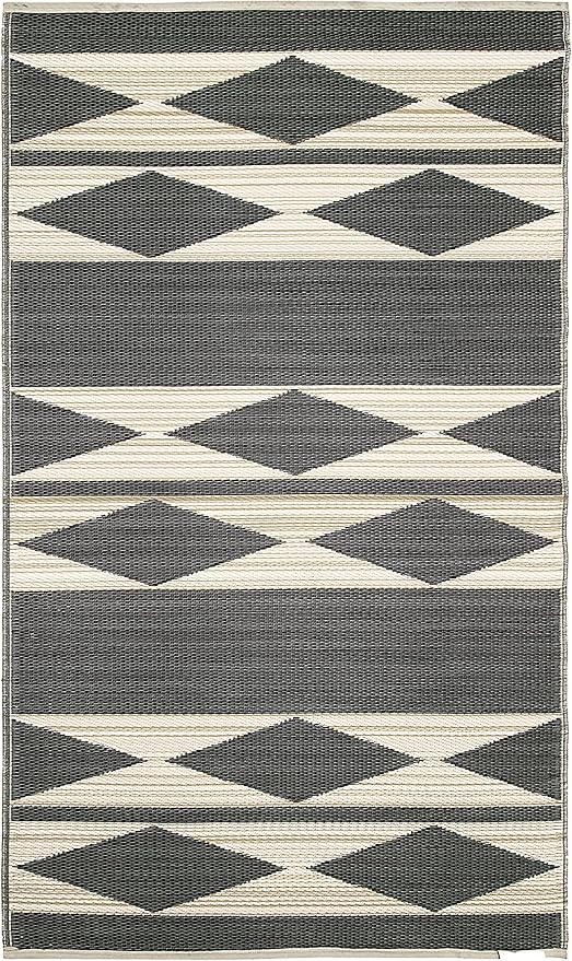 Fab Habitat Outdoor Rug - Waterproof, Fade Resistant, Crease-Free - Premium Recycled Plastic - Neutral Geometric Tribal - Large Patio, Deck, Sunroom, Camping, RV - Cairo - Natural & Black - 6 x 9 ft