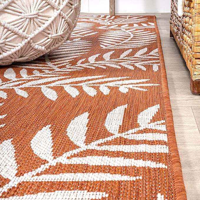 JONATHAN Y Palm Frond Indoor Outdoor Round Area Rug 5 Ft Orange/Cream, Nevis for Backyard, Patio, Porch, Easy-Cleaning, High Traffic, Pet-Friendly, Non-Shedding (SMB119E-5R)