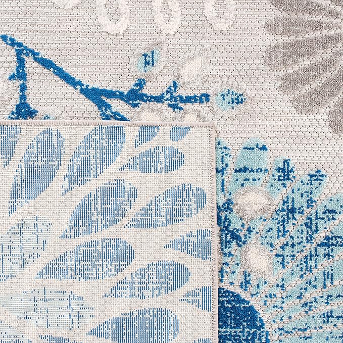 SAFAVIEH Washable Rug Outdoor Cabana Collection - 5'3" x 7'6", Grey & Blue, Non-Shedding & Easy to Clean, Ideal for Patio, Backyard, Mudroom (CBN832F)