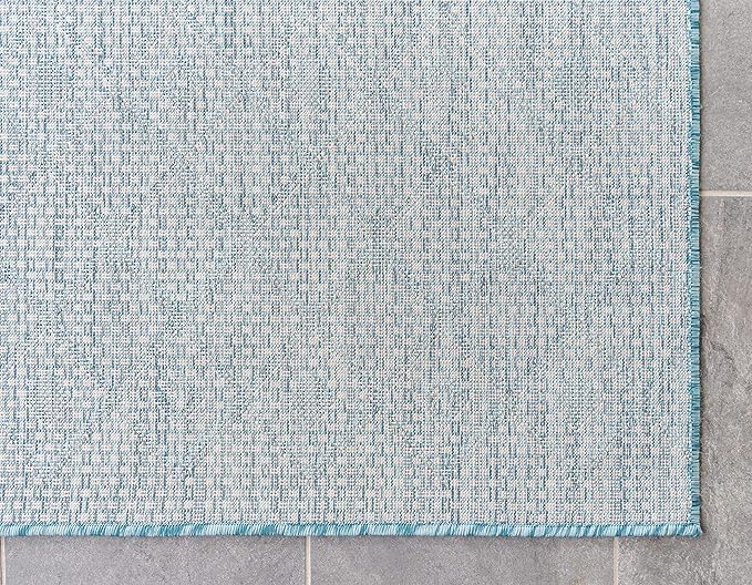 Unique Loom Outdoor Trellis Collection Area Rug - Tribal Trellis (5' 1" x 8' Rectangle, Aqua/ Ivory)