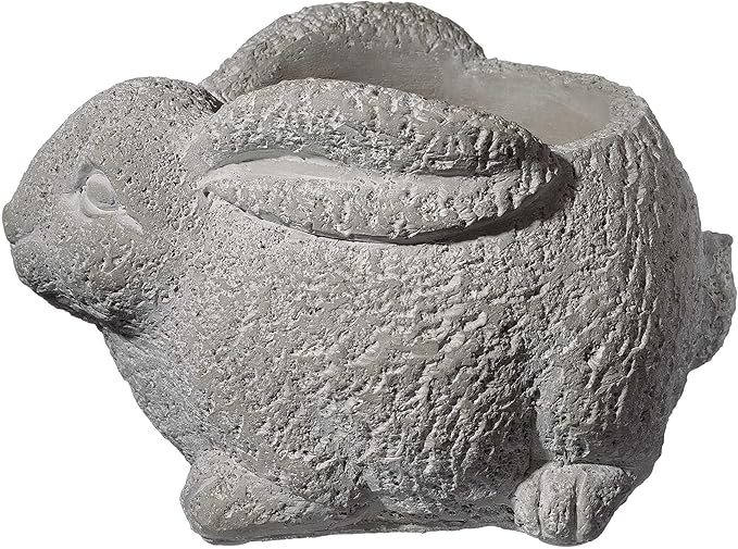 Classic Home and Garden Cement Buddies Animal Planter - Cute Desk Decoration - UV Coated Animal Vase w/Drain Plug -Succulent Plant Pot for Indoor/Outdoor Use (Rabbit Planter, Natural, Large)