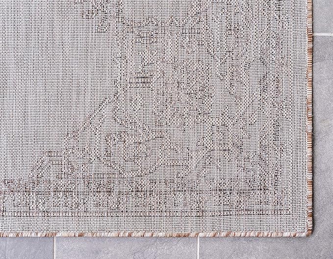 Unique Loom Outdoor Traditional Collection Area Rug - Antique (2' x 6' 1" Runner, Beige/ Black)
