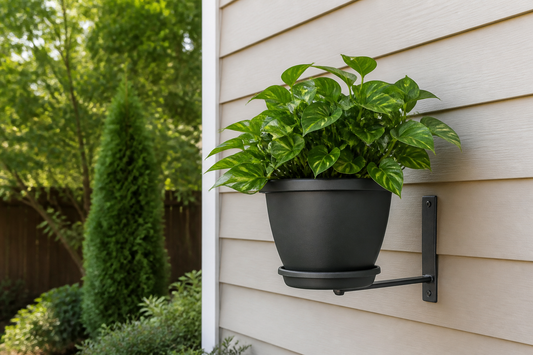 Wall-mounted planter installed on an exterior wall with space for drainage and inspection