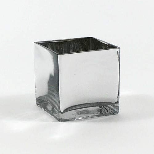 WGV Cube Glass Vase, Candle Holder, 6"x6"x6", Silver Elegant Floral Accent Container Planter Terrarium Storage for Wedding Party Ceremony Event Office Home Decor, 1 Piece