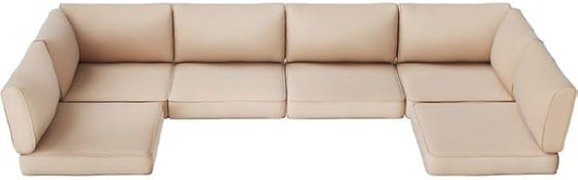 SUNCOZE 14-Piece Outdoor Cushions for Patio Furniture, 25.6"x25.6" Couch Cushion Replacement Designed for 6-Seat Sectional Sofa Sets, Anti-Slip Patio Cushions for Garden, Backyard, Porch (Khaki)