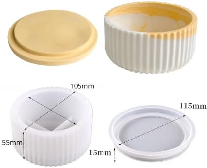 Storage Box With Lids, Silicone Candle Jar Molds Set, Creative Vessels Pot Molds, Concrete Round Stripe With Cover Bottle Making Moulds for Holder Storage (C)