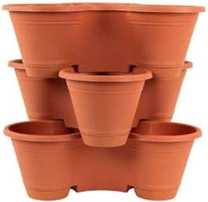 Steelpangal - 3 Tier Stackable Vertical Plastic Planter Mini Garden Herb Planter Indoor/Outdoor Use… (Adobe Terra Cotta)