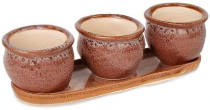 DII Ceramic Planter Collection Herb Pot Set, Brown Round, 13x75x4.5x4