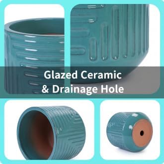 16 Inch Large Ceramic Planters for Indoor Plants, Outdoor Garden Plant Pots with Drainage Hole, 16" Round Decorative Pot for Patio, Floor, Home Decor - Cyan (Cyan)