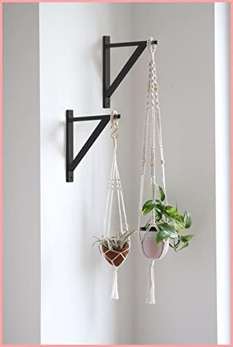 PRIADE Wall Mounted Wood Bracket for Hanging Sconce Pendant Lamp Kits, Planters, Lanterns, Wind Chimes, 12 Inch Floating Shelves Bracket, Set of 2 (Black)