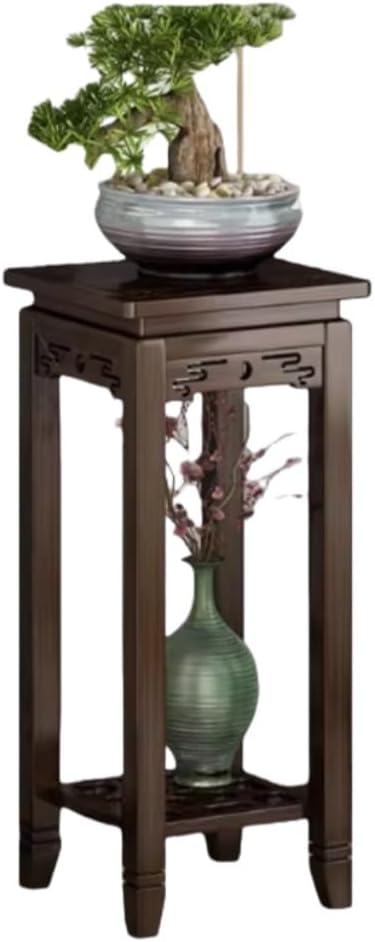 New Chinese Style Plant Stand, Decorative 2-Layer Wooden Tall Green Plant Display Rack, Flower Pot Rack with Storage for Balcony, Garden, Living Room(XX-Large)