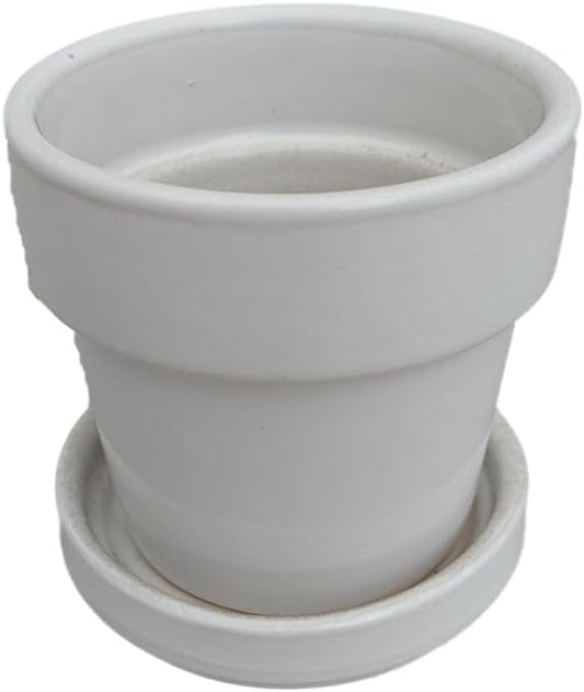 Hirt's Gardens Mini Ceramic Pot + Saucer - 2 3/4" x 2 3/4"- White