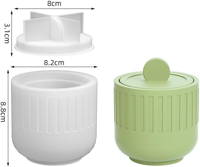 Storage Box with Lids, Silicone Candle Jar Molds Set, Creative Vessels Pot Molds, Concrete Round Stripe with Cover Bottle Making Moulds for Storage Holder (D-Striped-I)