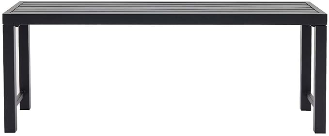 Outdoor Metal Backless Bench Weatherproof Patio Bench with Slatted Seat, All-Weather Garden Bench for Porch, Patio, Lawn and Backyard, Black