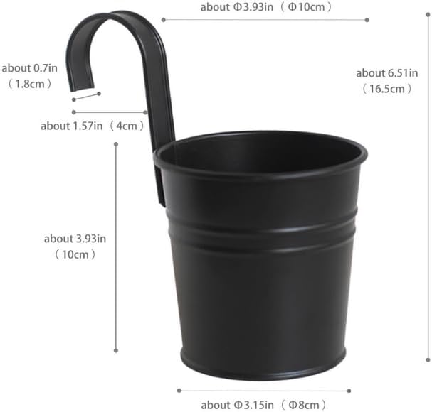 Leoyoubei Vintage Hanging Cup Holders with Removable Hooks -5 Pack Metal Iron Buckets Hanging Flower Pots Wall Fence Hanging Planter-Storage Box, Drainage Holes -5''Diameter Vase (Red)