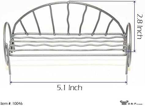 G & F Products 10046 Garden Miniature Metal Bench, Silver, 5.5 in L x 1 in D x 2.5 in T