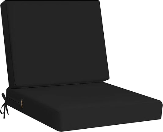 idee-home Outdoor Cushions for Patio Furniture, Outdoor Seat Cushion, Waterproof Couch Hampton Bay Deep Seat Replacement Chair Cushions for Garden Lawn Backyard Deck, 24 x 26 Black