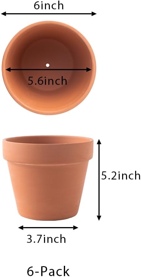 Yishang 6 inch Terracotta pots with Drainage Hole for Flower, Cactus, Succulent Planting,Ceramic Pottery Planter for Indoor/Outdoor, Set of 6
