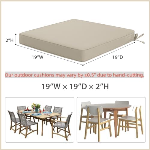 Favoyard Outdoor Chair Cushions 19" x 19" x 2" Set of 4 Patio Chairs Cushions 3-Year Fade Resistant & Water-Resistant Cushions for Outdoor Furniture with Hidden Zipper, Attach Straps for Dining Chairs