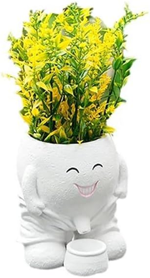 Urinating Pot Head Planter Cute Smiley Face Doll Flower Pot Naughty Doll Plant Planter with Drain Resin Smile Vase Tabletop Decor Suitable for Grow Succulents Cactus Herbs (No Plants) (White)