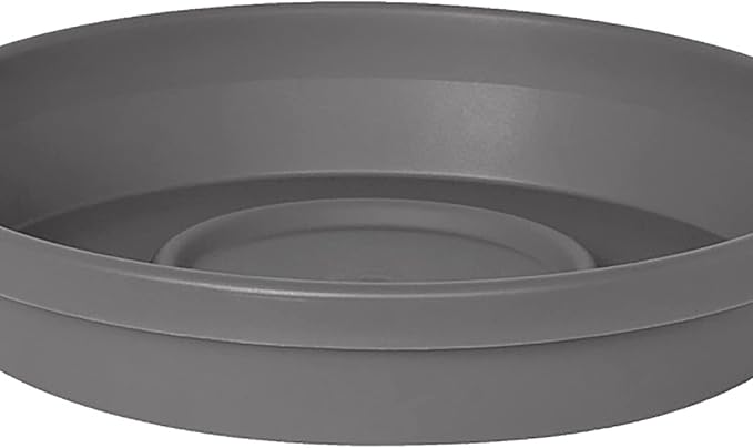 Bloem Terra Resin Saucer Tray: 15" Bottom Width - Charcoal Gray - Matte, Durable, Ribbed Bottom, Indoor and Outdoor, Fits 20" Terra Pots