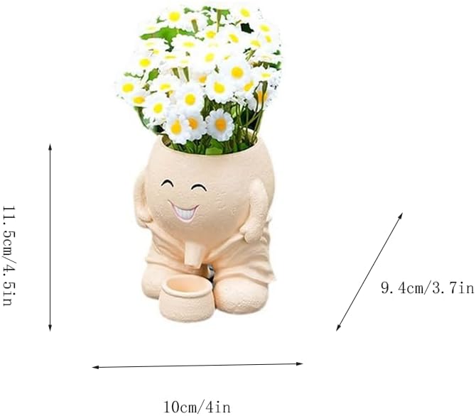 Urinating Pot Head Planter Cute Smiley Face Doll Flower Pot Naughty Doll Plant Planter with Drain Resin Smile Vase Tabletop Decor Suitable for Grow Succulents Cactus Herbs (No Plants) (Khaki)