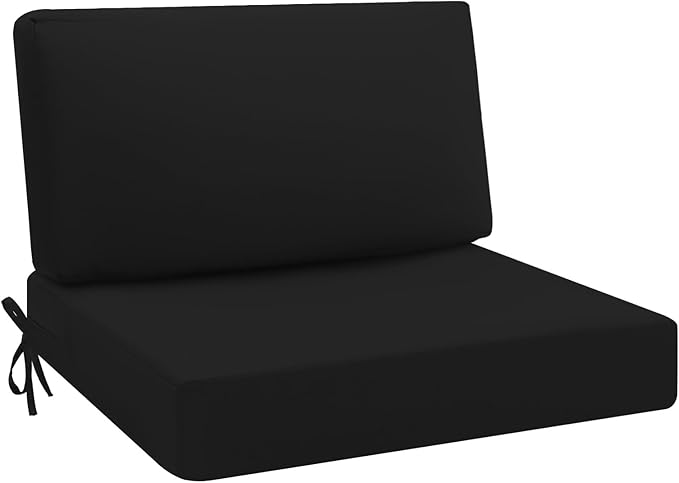 idee-home Outdoor Cushions for Patio Furniture, Outdoor Seat Cushion, Waterproof Hampton Bay Deep Seat Replacement Couch Chair Cushions for Garden Lawn Backyard Deck, Black 26.5 x 26.5